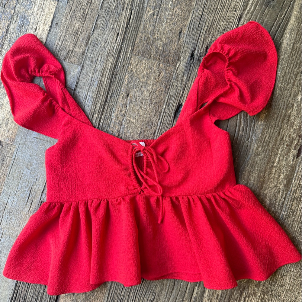 Urban Outfitters Red Textured Ruffled Top Size S